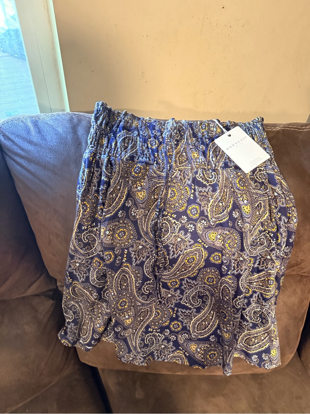 DownEast Navy Paisley Pull-On Skirt with Yellow Accents